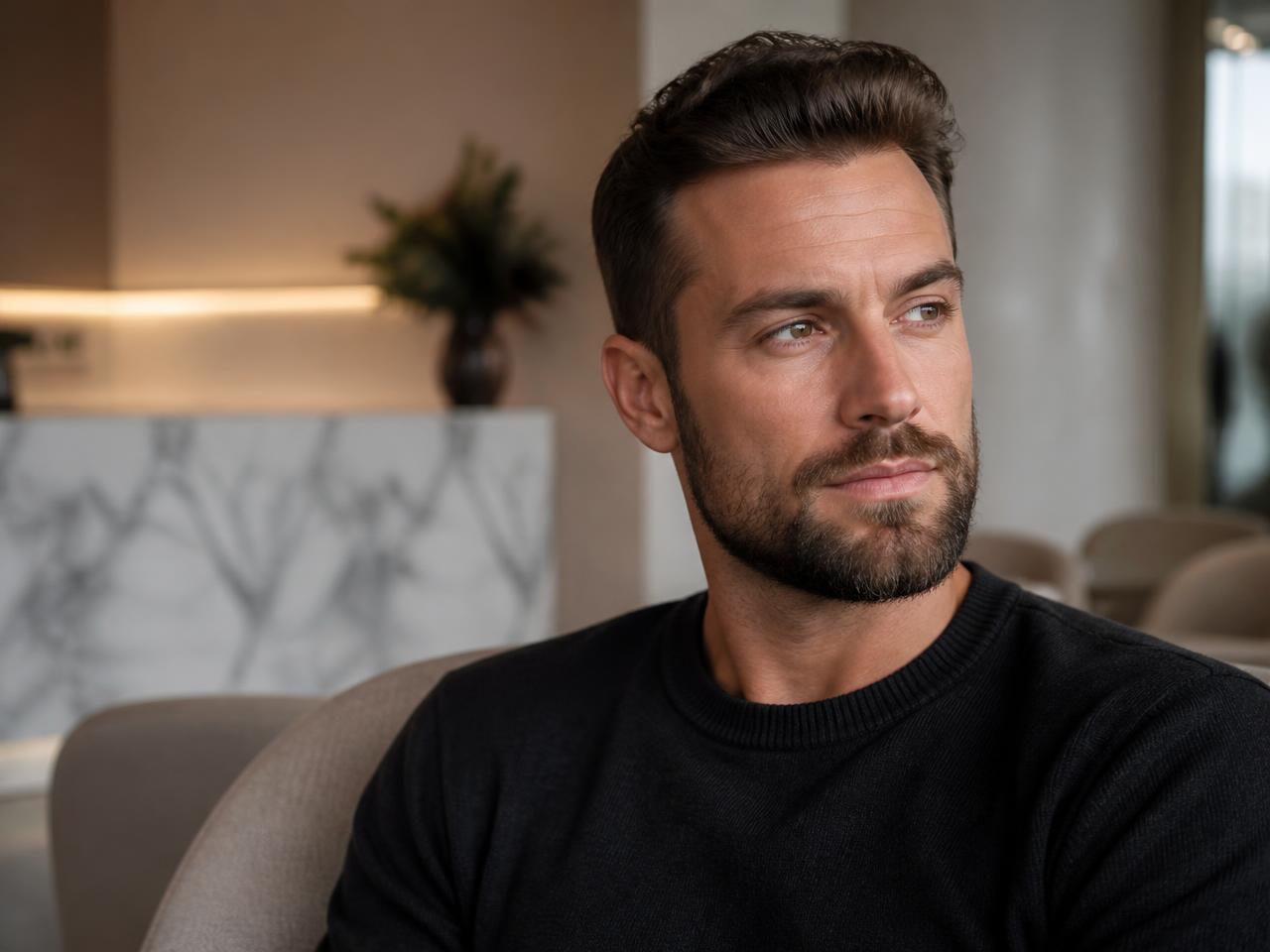 Male client considering professional aesthetics treatment